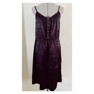 Maison Mayle Sz 8 Black Satin Cinch Waist Slip Dress Metallic Trim Detail
